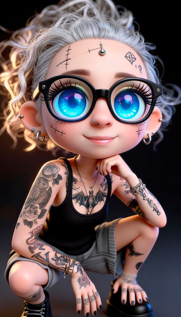 inkeddollai tattooed doll digital illustration portrait