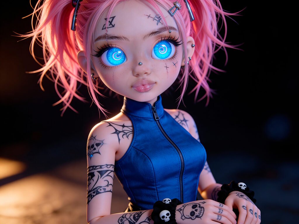 Abstract detail from Luna Riot world inspired by inked doll art